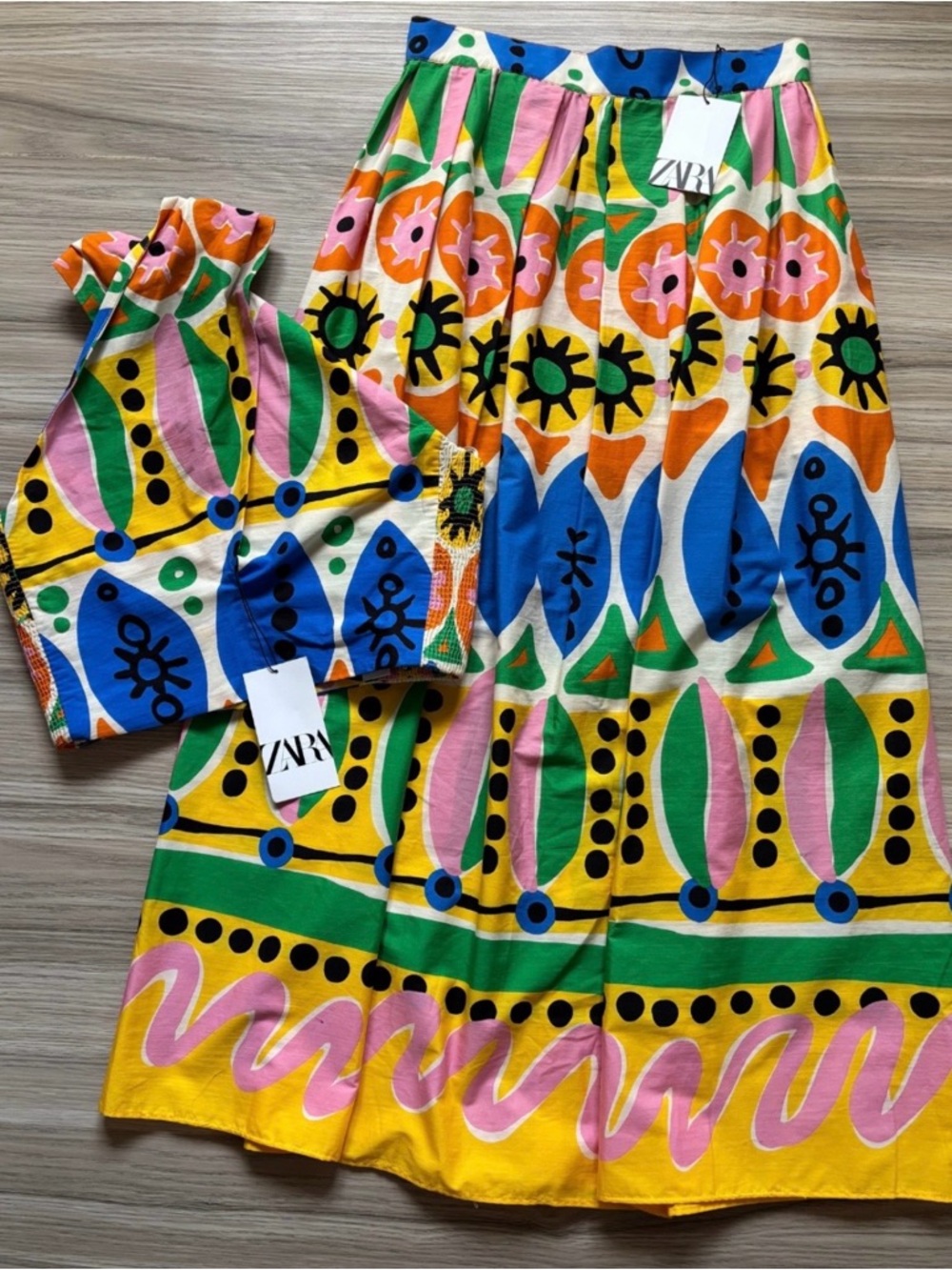 ZARA 2 piece Printed midi skirt & crop halter top